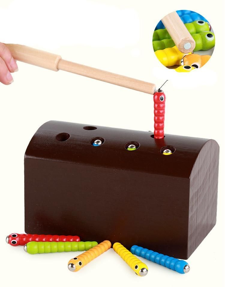 Wooden Magnetic Catch Worms Game