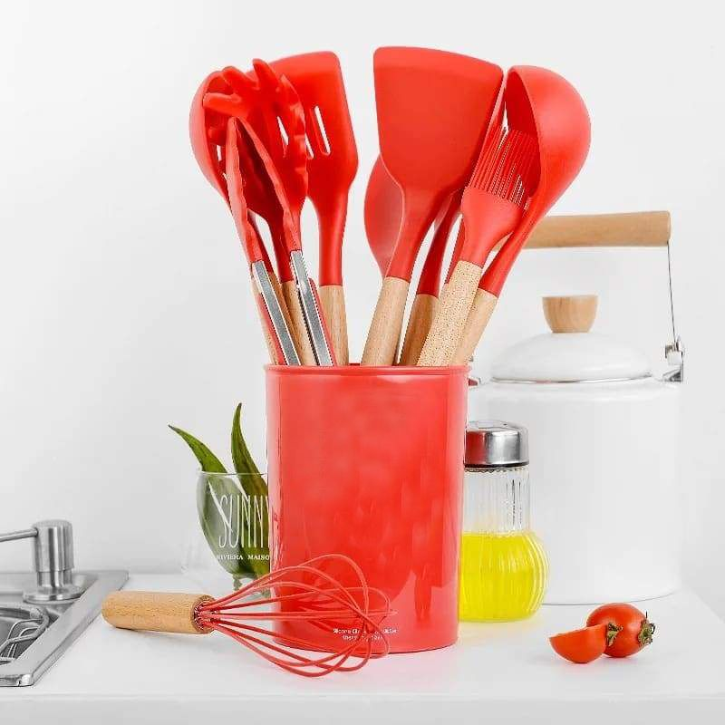 12 Pieces Non-Stick Silicon & Wooden Handle Kitchen Utensil Set