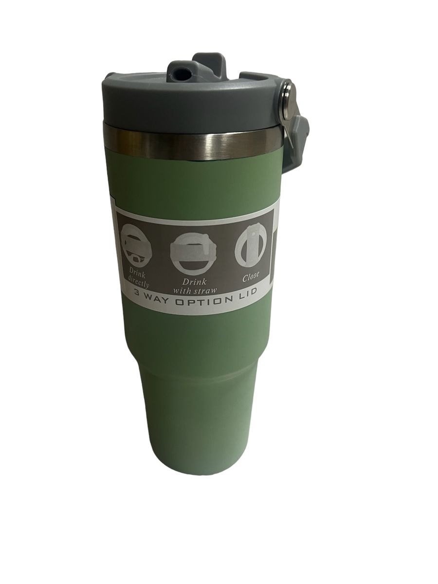 Travel Mug Stainless Steel Vacuum Flask with Straw Hot/Cold - Black