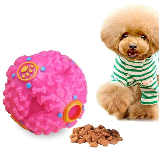 Pet Shrieking Sound Leakage Ball Teeth Bite Treat Dispensing Chew Toy