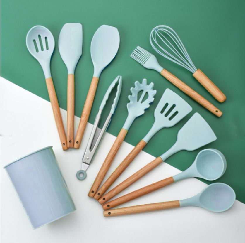 12 Pieces Non-Stick Silicon & Wooden Handle Kitchen Utensil Set