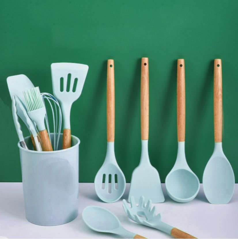 12 Pieces Non-Stick Silicon & Wooden Handle Kitchen Utensil Set