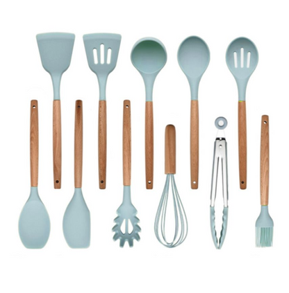 12 Pieces Non-Stick Silicon & Wooden Handle Kitchen Utensil Set