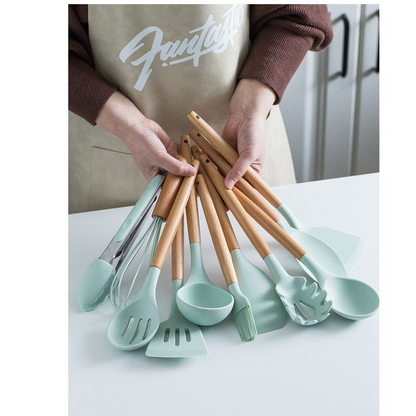 12 Pieces Non-Stick Silicon & Wooden Handle Kitchen Utensil Set