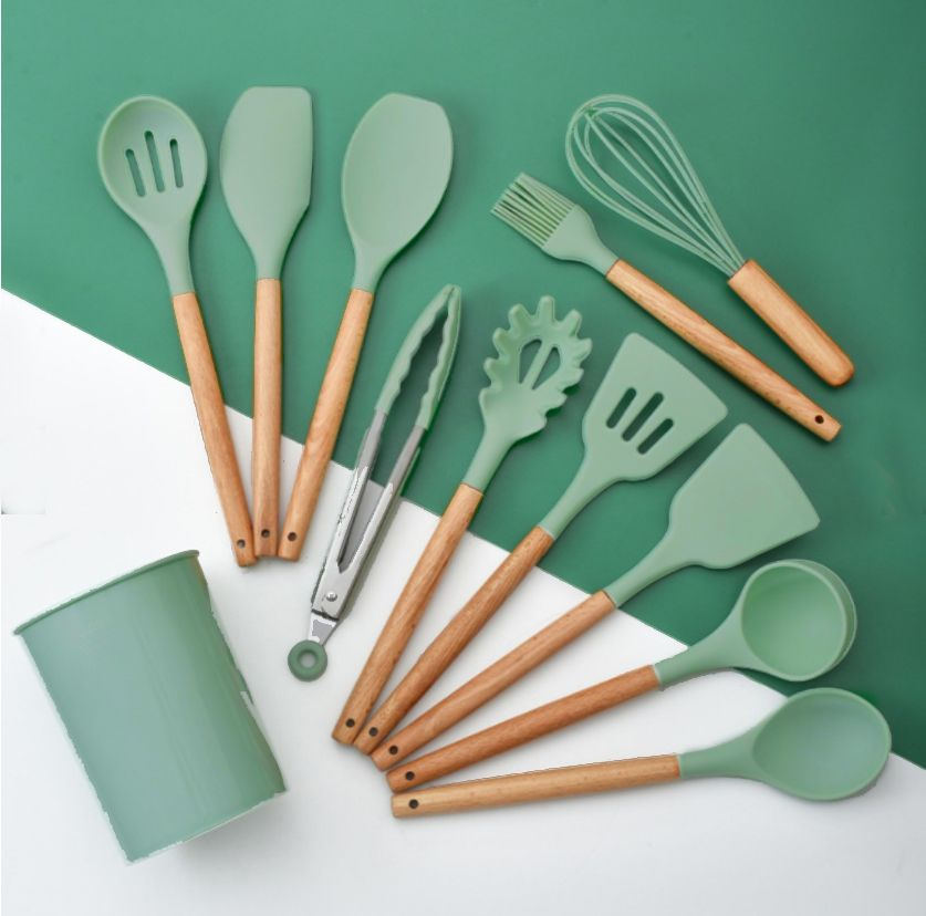 12 Pieces Non-Stick Silicon & Wooden Handle Kitchen Utensil Set