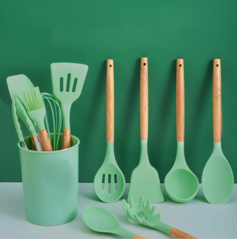 12 Pieces Non-Stick Silicon & Wooden Handle Kitchen Utensil Set