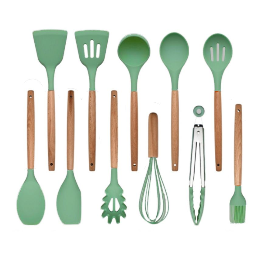 12 Pieces Non-Stick Silicon & Wooden Handle Kitchen Utensil Set
