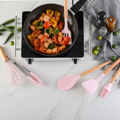 12 Pieces Non-Stick Silicon & Wooden Handle Kitchen Utensil Set