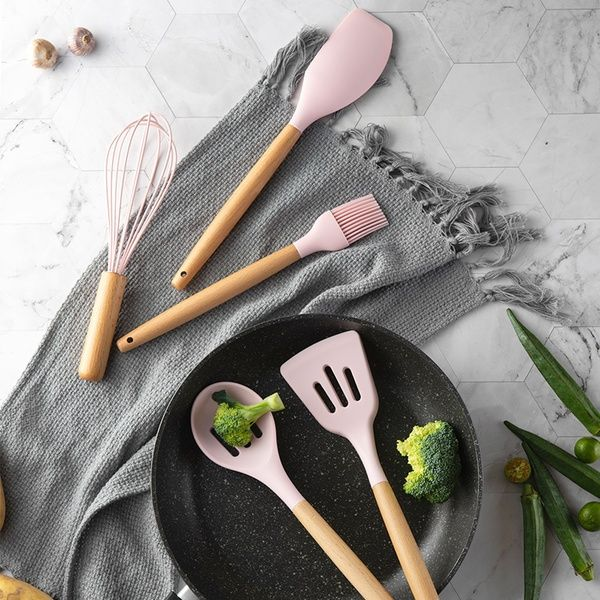 12 Pieces Non-Stick Silicon & Wooden Handle Kitchen Utensil Set