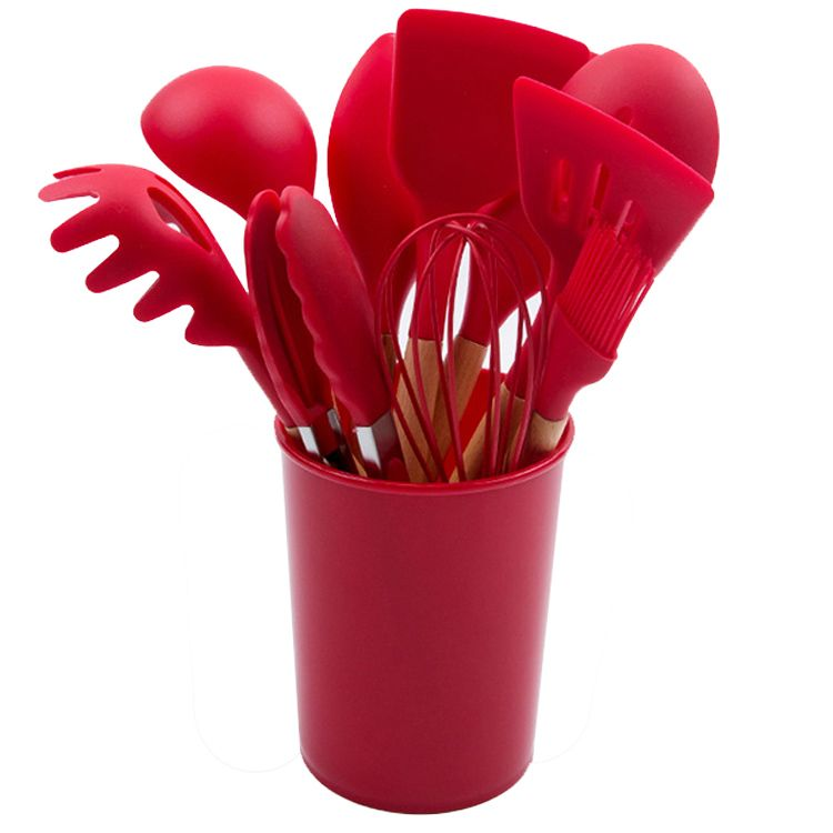 12 Pieces Non-Stick Silicon & Wooden Handle Kitchen Utensil Set