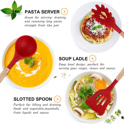 12 Pieces Non-Stick Silicon & Wooden Handle Kitchen Utensil Set