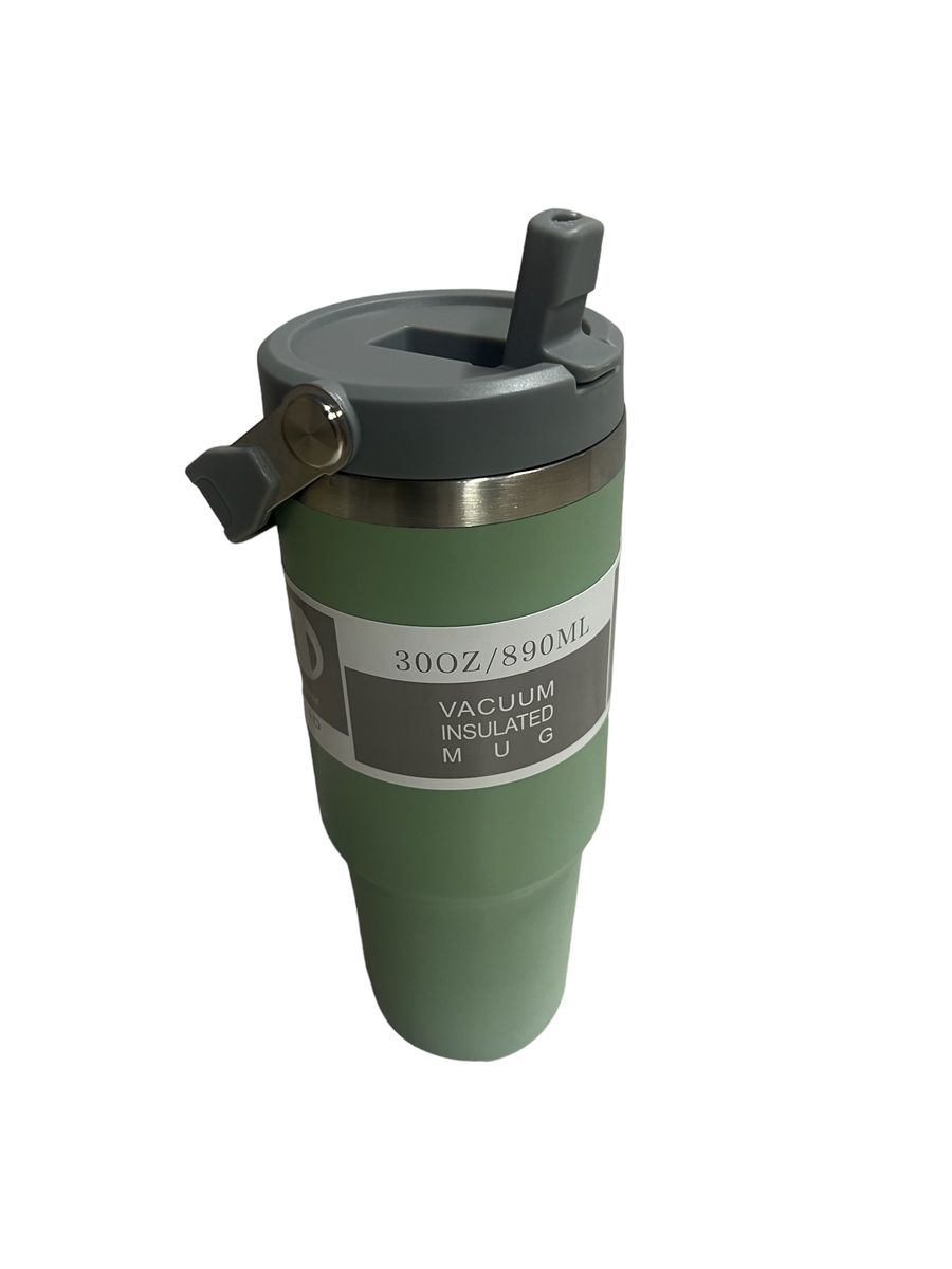 Travel Mug Stainless Steel Vacuum Flask with Straw Hot/Cold - Black
