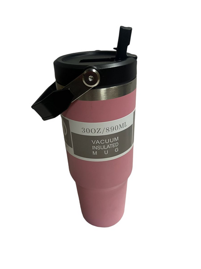 Travel Mug Stainless Steel Vacuum Flask with Straw Hot/Cold - Black