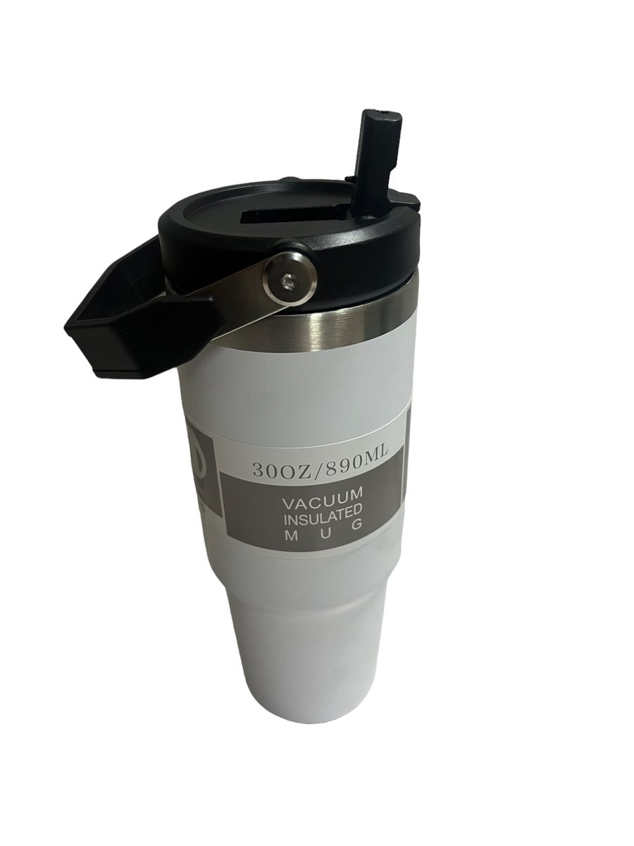 Travel Mug Stainless Steel Vacuum Flask with Straw Hot/Cold - Black