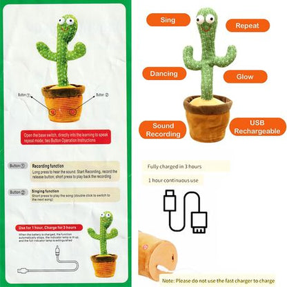 Dancing, Singing, Repeating Light Up Rechargeable Cactus - Image 3
