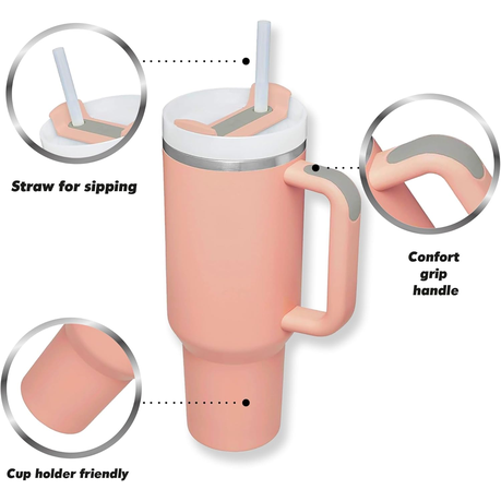 1.2L Tumbler with Handle Straw Lid, Stainless Steel Travel Mug - Image 19