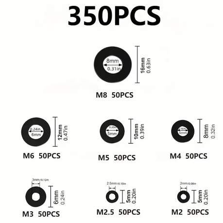 HB 350 pcs Black Nylon Washer Kit - Image 3