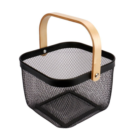 Mesh Storage Basket with Wooden Handle - Small