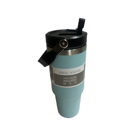 Travel Mug Stainless Steel Vacuum Flask with Straw Hot/Cold - Black - Image 3