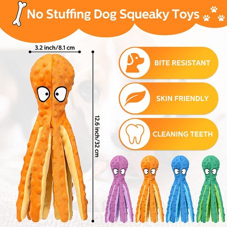 Octopus Plush Dog Chew Toy No Stuffing Puppy Teething Interactive - Image 14