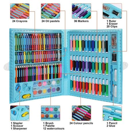 150 Piece Kids Art Set Crayon Oil Pastel Painting Drawing Case Kit - Blue - Image 3