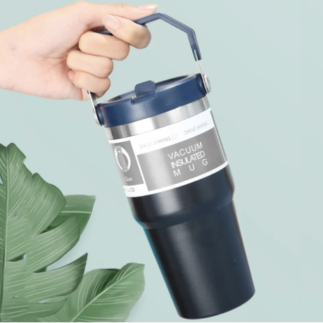 620ml Thermal Insulated Travel Mug with Carry Handle and Straw - Image 3