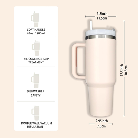 1.2L Tumbler with Handle Straw Lid, Stainless Steel Travel Mug - Image 59