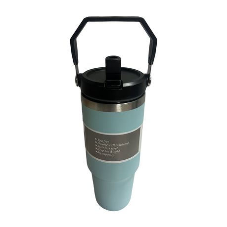 Travel Mug Stainless Steel Vacuum Flask with Straw Hot/Cold - Black - Image 4