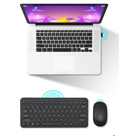 Classic Round Chocolate Keycap Wireless Keyboard and Mouse- Black - Image 2