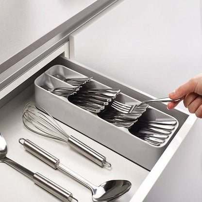 Smart Kitchen Cutlery Drawer Organizer Spoon Fork Storage Tray-Grey - Image 2