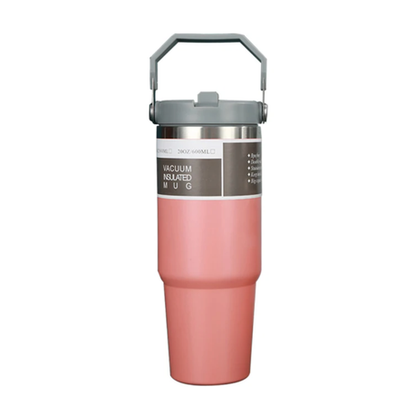 620ml Thermal Insulated Travel Mug with Carry Handle and Straw - Image 7