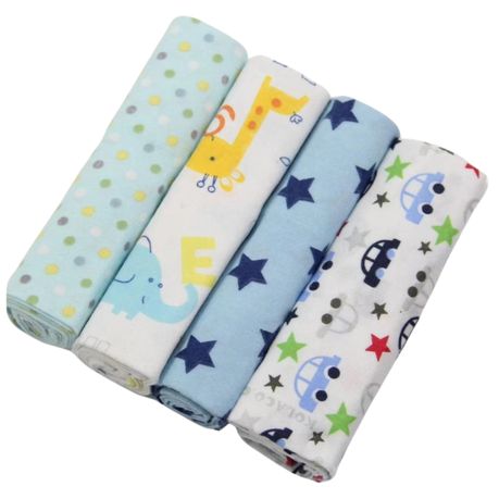 4 Piece Baby Receiving Cotton Muslin Swaddle Blanket - Blue