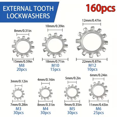 HB 160pcs Stainless Steel External Toothed Locking Washers - Image 3