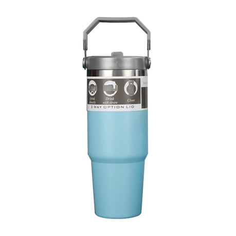 620ml Thermal Insulated Travel Mug with Carry Handle and Straw - Image 5