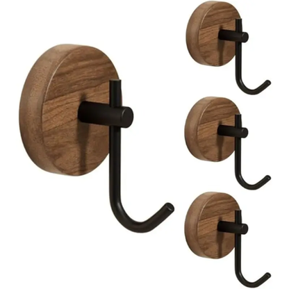 HASHBROWN - 4 Pieces Wooden Coat Hooks - No Drill Required