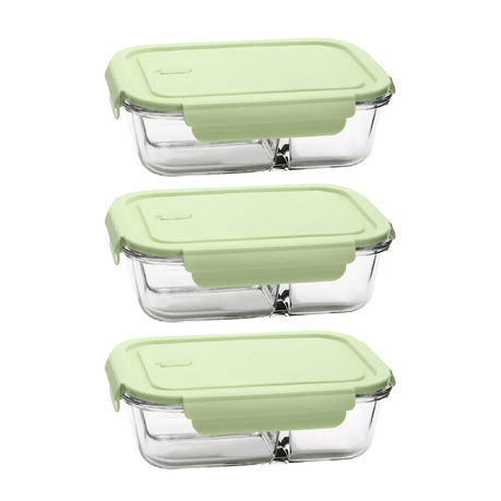 Split Compartment Leak-Proof Glass Food Containers - 650ml - 3 Pack - Image 4