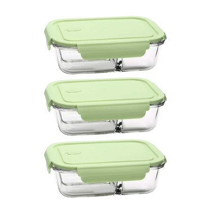 Split Compartment Leak-Proof Glass Food Containers - 650ml - 3 Pack - Image 4