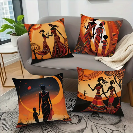 African Woman Throw Pillow Cover - 4-Piece - Image 4