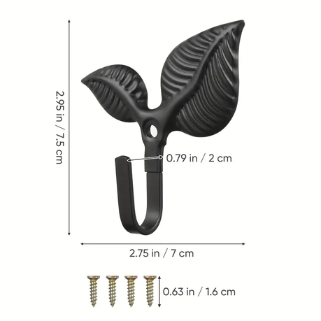 HASHBROWN'S 4pcs Rustic Black Metal Leaf Wall Hooks - Image 3