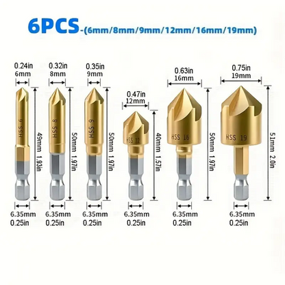 HASHBROWN'S 6 Pieces Hex Handle Titanium Coated Five Blade Chamfering Tool - Image 6