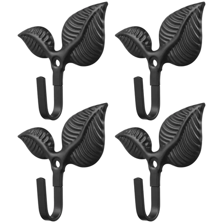 HASHBROWN'S 4pcs Rustic Black Metal Leaf Wall Hooks