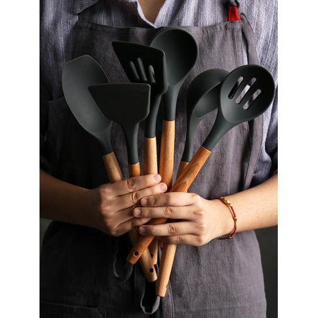12 Pieces Non-Stick Silicon & Wooden Handle Kitchen Utensil Set - Image 2