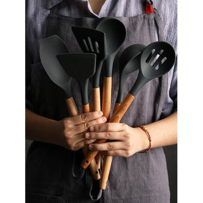 12 Pieces Non-Stick Silicon & Wooden Handle Kitchen Utensil Set - Image 2