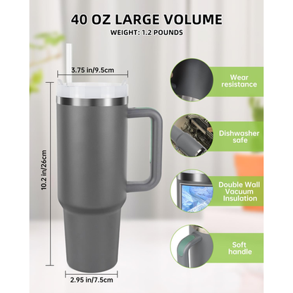 1.2L Tumbler with Handle Straw Lid, Stainless Steel Travel Mug - Image 3