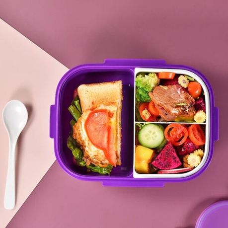 BPA free 3 compartment 900ml Plastic lunch box with 350ml Water Bottle Set - Image 5