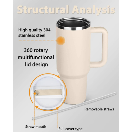 1.2L Tumbler with Handle Straw Lid, Stainless Steel Travel Mug - Image 60