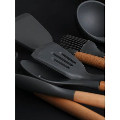 12 Pieces Non-Stick Silicon & Wooden Handle Kitchen Utensil Set - Image 3