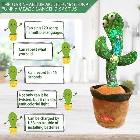 Dancing, Singing, Repeating Light Up Rechargeable Cactus - Image 2