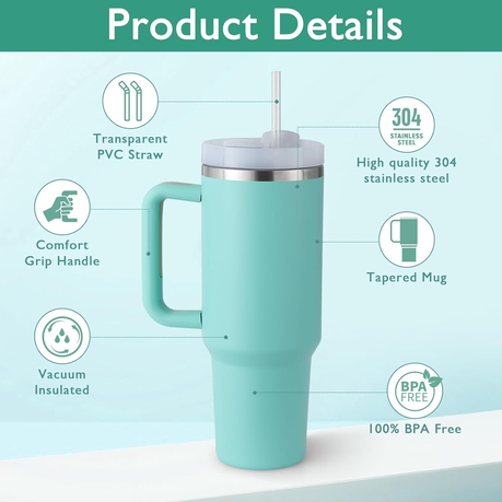 1.2L Tumbler with Handle Straw Lid, Stainless Steel Travel Mug - Image 41