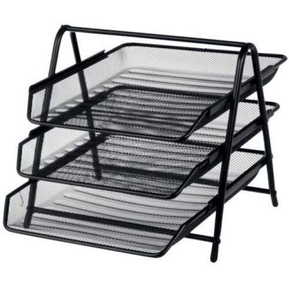 3 Tier Wire Mesh Metal Desk Office Organiser and Paper Document Letter Tray